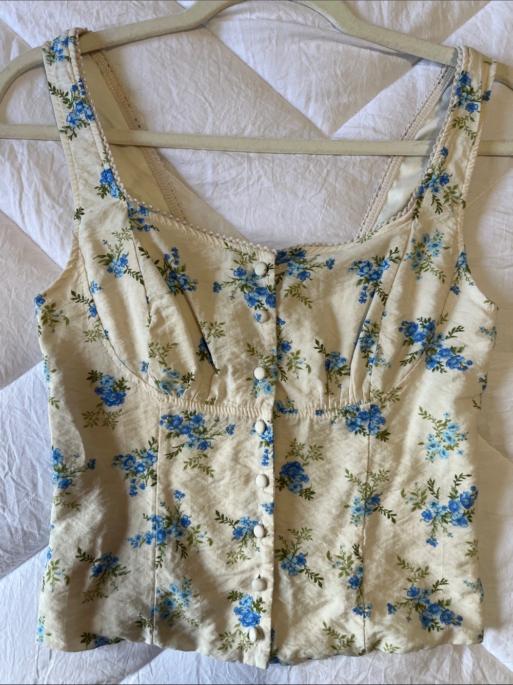 T.J.Maxx Ivory Tank Top with Blue Floral Print